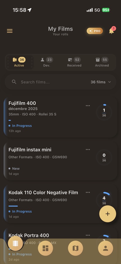 Rollify films list screen
